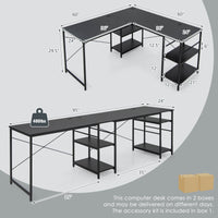 Thumbnail for L-Shaped Computer Desk with 4 Storage Shelves and Cable Holes