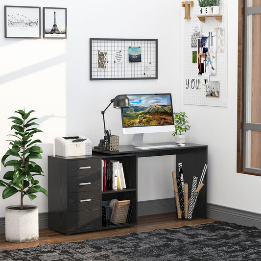 L-Shaped Corner Straight Writing Desk with Storage Shelf, Drawer, Home Office PC Table Computer Workstation, Black - Gallery Canada