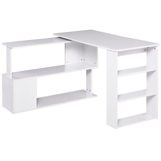 L Shaped Desk, 360° Rotating Corner Desk, Computer Writing Table Workstation with Storage Shelf for Home Office, White - Gallery Canada