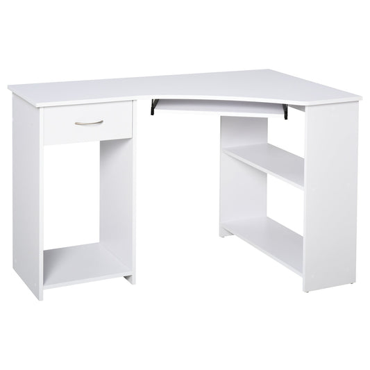 L-Shaped Desk with Keyboard Tray, Computer Corner Desk for Small Space with Shelves, Drawer, CPU Stand, Home Office Writing Table, White - Gallery Canada