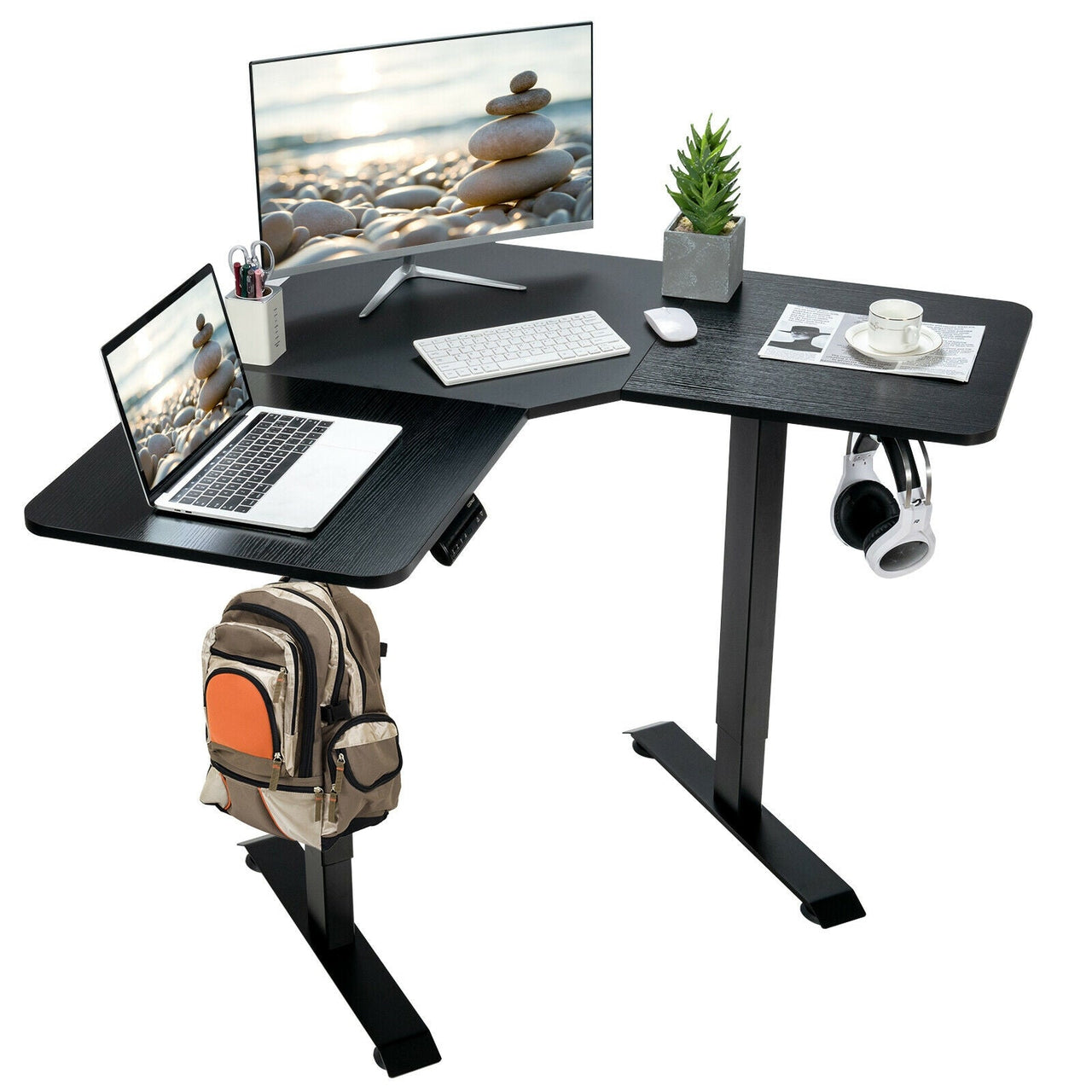 L-shaped Electric Standing Desk with 4 Memory Positions and LCD Display