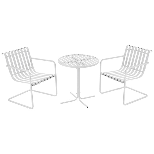3 Pieces Patio Bistro Set, Metal Frame Garden Coffee Table Set with 2 Chairs &; Round Table for Outdoor Yard Porch Poolside Balcony, White at Gallery Canada