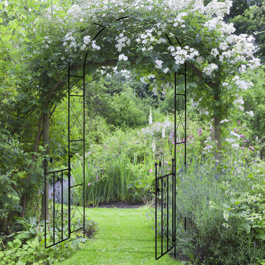 7.5FT Metal Garden Arbor with Double Gate, Arch Trellis for Climbing Vine Plants, Outdoor Wedding, Decoration, Black - Gallery Canada