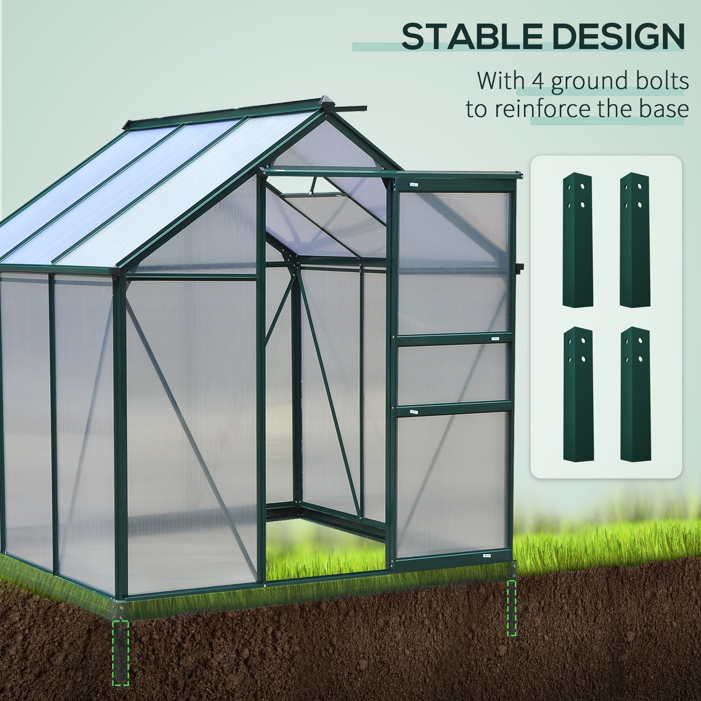 6.2' x 6.3' x 6.6' Clear Polycarbonate Greenhouse Large Walk-In Green House Garden Plants Grow Galvanized Base Aluminium Frame w/ Slide Door - Gallery Canada