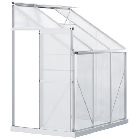 Lean-to Greenhouse Walk-in Garden Aluminum Polycarbonate with Roof Vent for Plants Herbs Vegetables 6' x 4' x 7' Silver at Gallery Canada