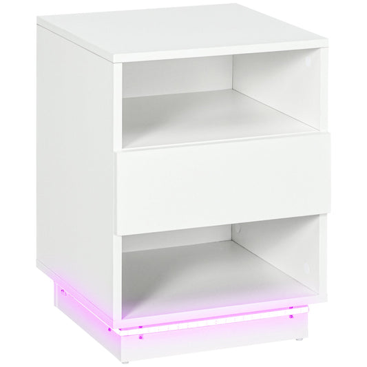 LED Nightstand, Bedside Table with LED Lights, Drawer, 2 Shelves, Remote, Side Table for Living Room, Bedroom - Gallery Canada