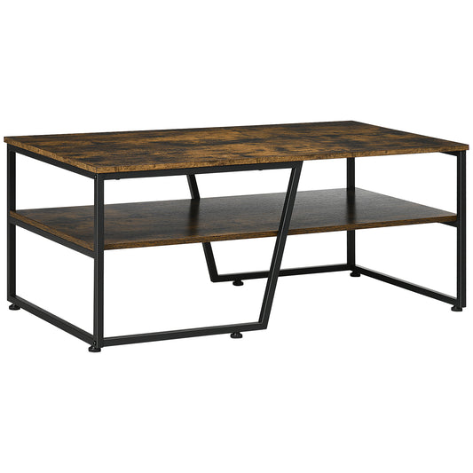 Coffee Table with Storage Shelf, Center Table with Steel Frame and Adjustable Foot Pads for Living Room, Rustic Brown - Gallery Canada