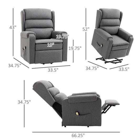 Lift Chair for Elderly, Power Chair Recliner with Footrest, Remote Control, Side Pockets for Living Room, Grey at Gallery Canada