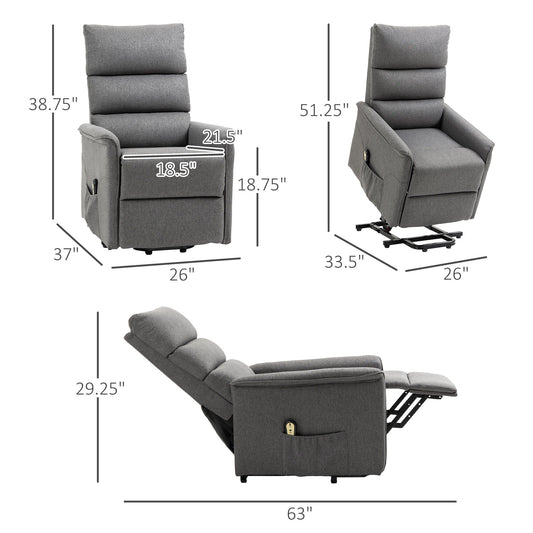 Lift Chair for Elderly, Power Chair Recliner with Remote Control, Side Pockets for Living Room, Dark Grey - Gallery Canada