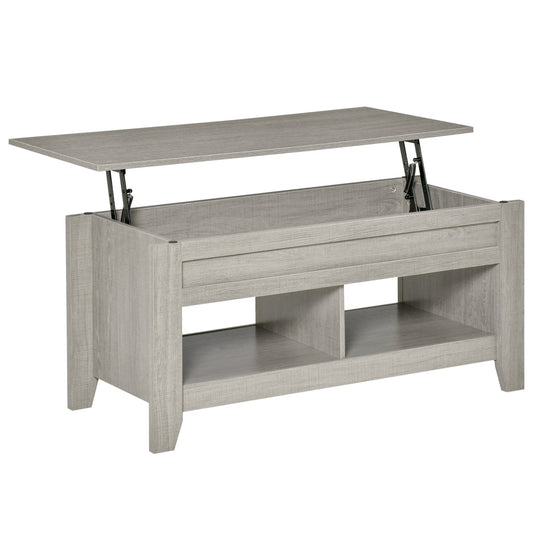 Lift Top Coffee Table with Hidden Storage Compartment and Open Shelves, Lift Tabletop Pop-Up Center Table for Living Room, Light Grey - Gallery Canada