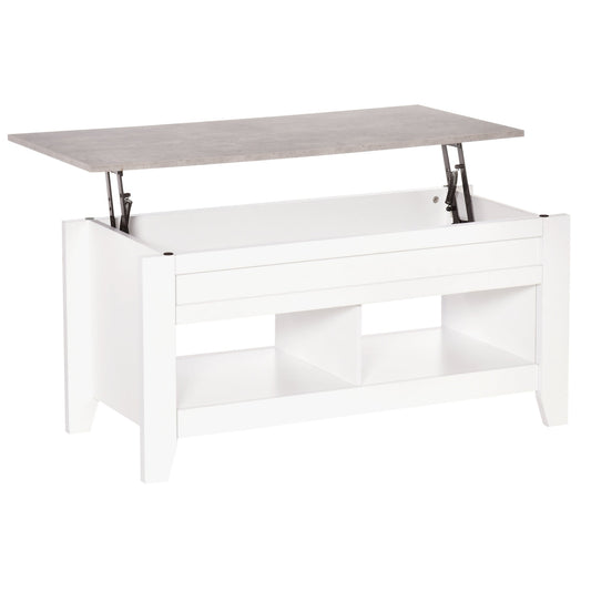 Lift Top Coffee Table with Hidden Storage Compartment and Open Shelves, Lift Tabletop Pop-Up Center Table for Living Room, White at Gallery Canada