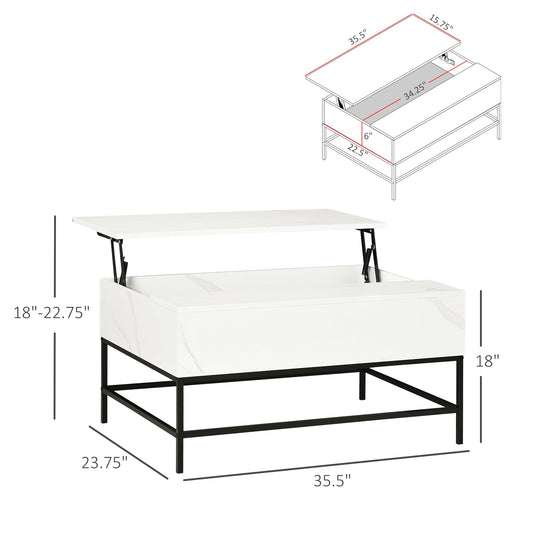 Lift Top Coffee Table with Hidden Storage Compartment Lift Tabletop Center Table for Living Room, White at Gallery Canada