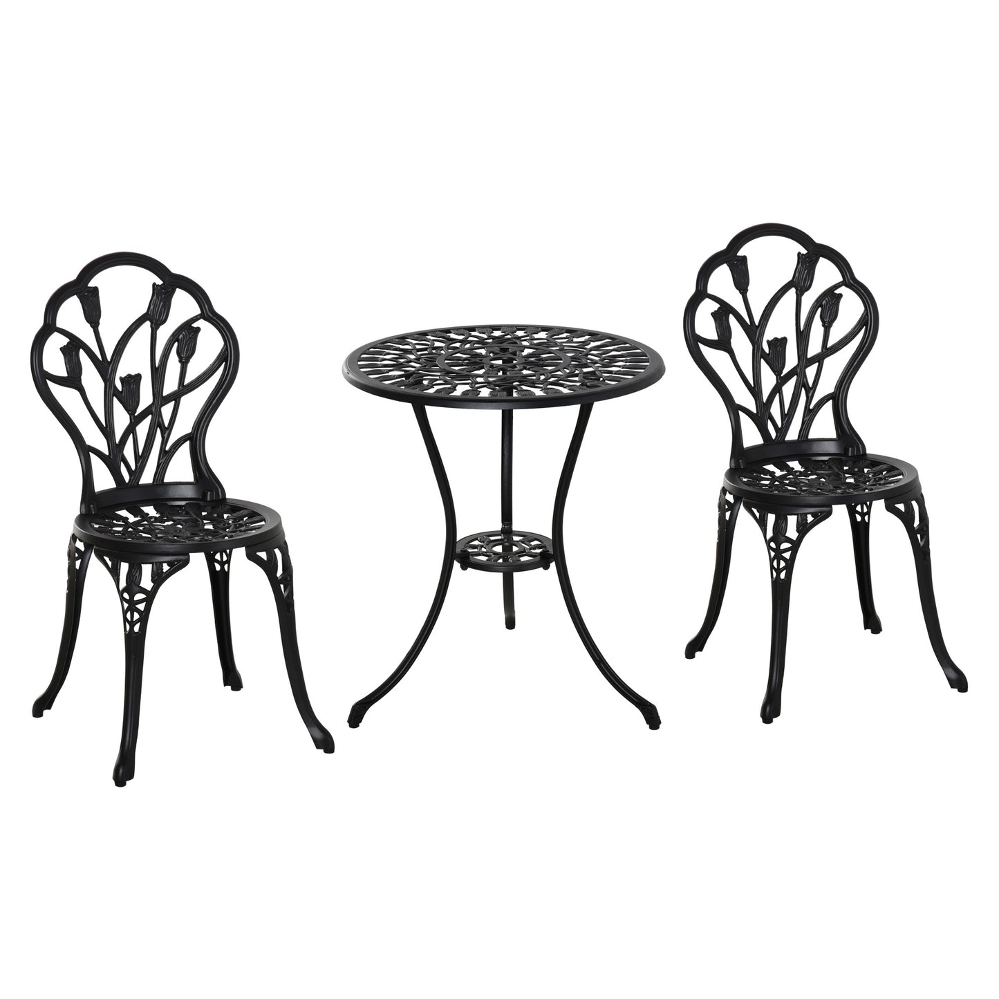 3PCs Patio Bistro Set, Outdoor Cast Aluminum Garden Table and Chairs with Umbrella Hole for Balcony, Black - Gallery Canada