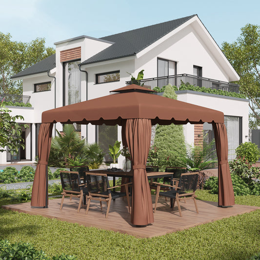 9.8' x 9.8' Gazebo Replacement Canopy, Gazebo Top Cover with Double Vented Roof for Garden Patio Outdoor (TOP ONLY), Coffee - Gallery Canada