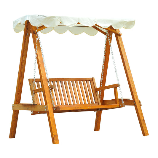 65" Patio Swing Chair with Canopy Outdoor Wooden Swing Bench Hammock for Garden, Poolside, Backyard at Gallery Canada