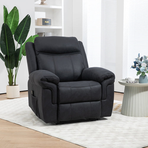 Manual Recliner Chair with Vibration Massage, Side Pockets, Microfibre Reclining Chair for Living Room, Black
