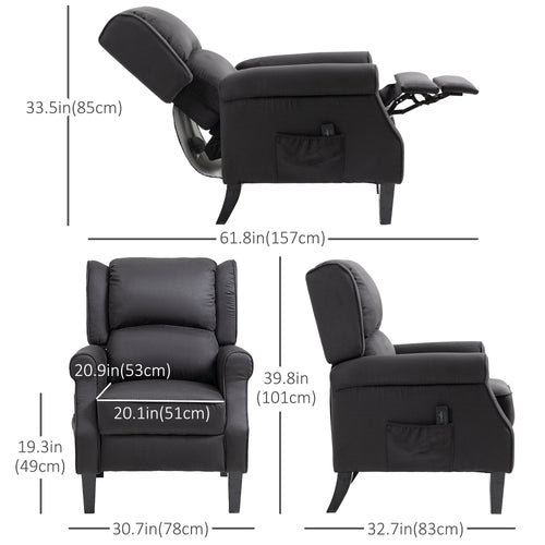 Massage Recliner Chair for Living Room, Push Back Recliner Sofa, Wingback Reclining Chair with Extendable Footrest, Remote Control, Side Pockets, Black