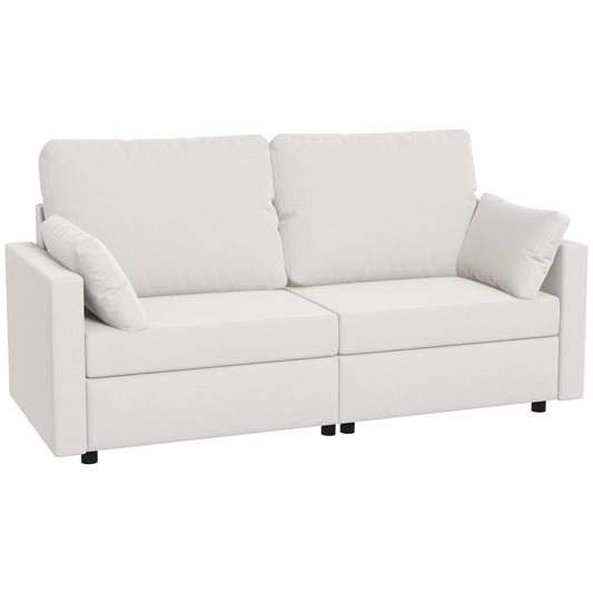 Modern 3 Seater Sofa, 77" Upholstered Couch with 2 Throw Cushions for Bedroom, Living Room, Cream White at Gallery Canada