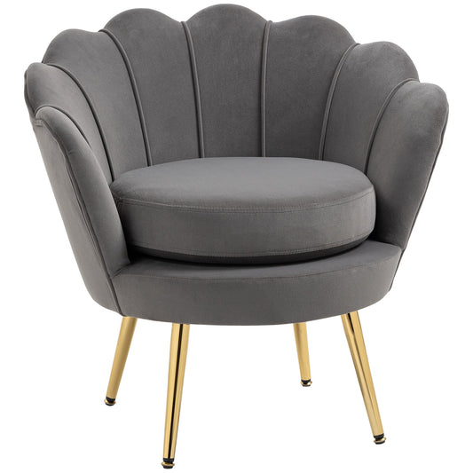 Modern Accent Chair, Velvet-Touch Fabric Leisure Club Chair with Gold Metal Legs for Bedroom, Grey - Gallery Canada