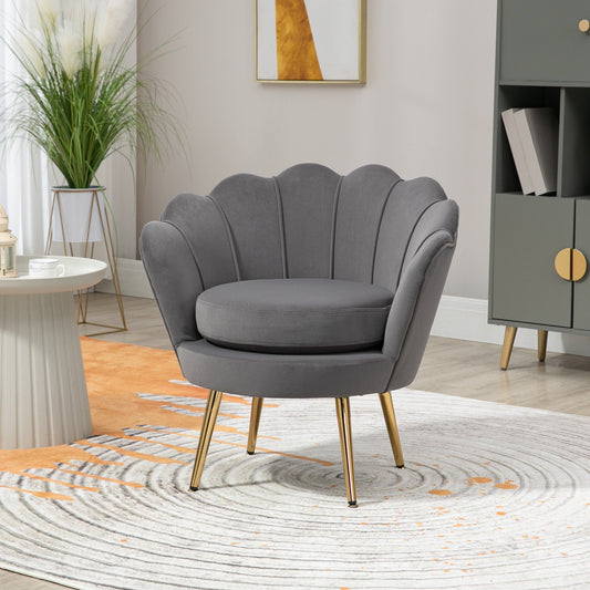 Modern Accent Chair, Velvet-Touch Fabric Leisure Club Chair with Gold Metal Legs for Bedroom, Grey - Gallery Canada