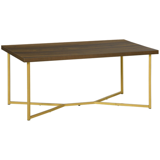 Modern Coffee Table, Rectangle Cocktail Table with Steel Base, for Living Room, Walnut and Gold at Gallery Canada