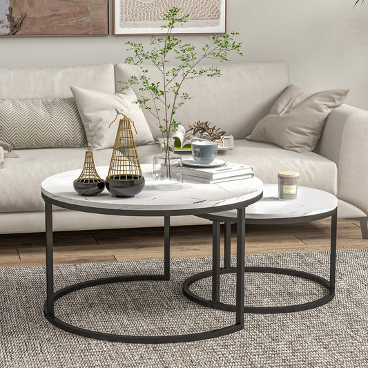 Modern Coffee Table Set of 2, Nesting Side Tables w/ Metal Base for Living Room Bedroom Office - Gallery Canada