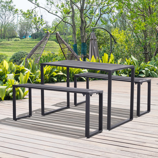 3 Pieces Outdoor Metal Picnic Table Set with 2 Benches, for Garden, Patio, Black - Gallery Canada