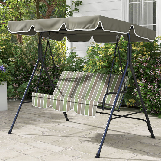 3-Seater Outdoor Porch Swing with Adjustable Canopy, Patio Swing Chair for Garden, Poolside, Backyard, Green and Brown - Gallery Canada