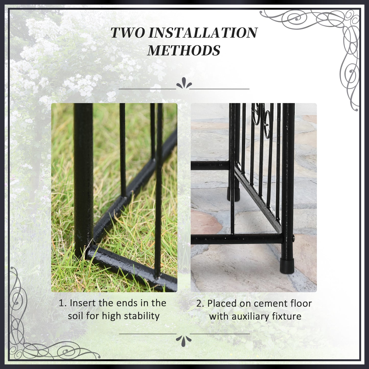 7.2FT Metal Garden Arbor Arch with Double Doors, 2 Side Planter Baskets, Climbing Vine Frame, Black - Gallery Canada