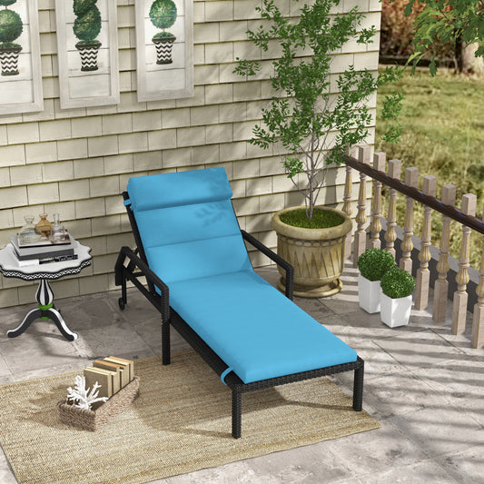 Patio Chaise Lounge Chair Cushion Replacement Sun Lounger Pads with Headrest and Ties, Turquoise - Gallery Canada