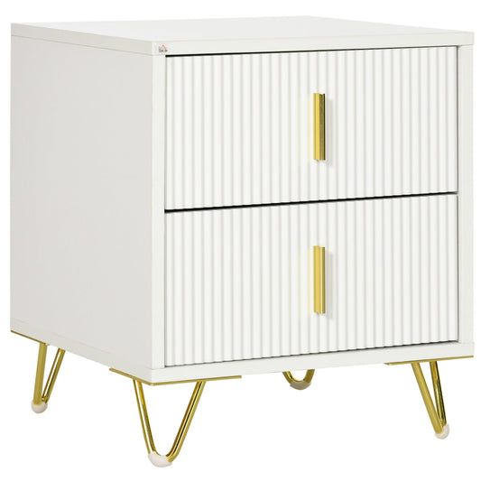 Nightstand, Bedside Table with 2 Drawers, Side End Table with Metal Legs for Living Room, Bedroom, White - Gallery Canada