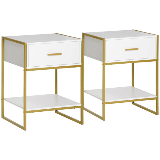 Nightstand Set of 2, Modern Bedside Table with Drawer and Shelf, Bedside Cabinets for Bedroom, White - Gallery Canada