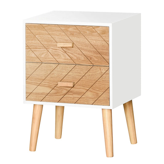 Nordic Bedside Table, Side End Table with 2 Drawers for Bedroom, 15.7"W x 11.8"D x 21.9"H, White - Gallery Canada