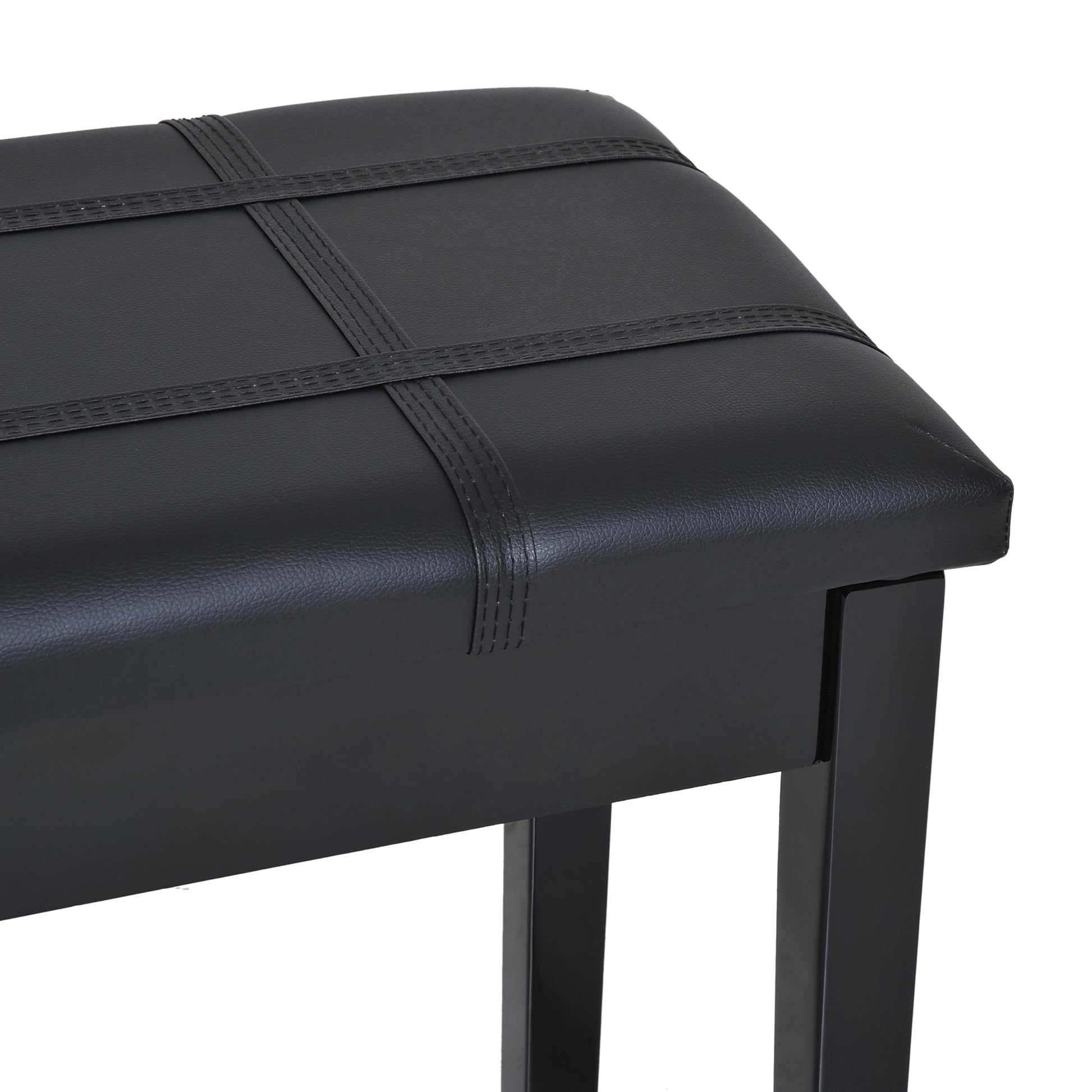 Duet Piano Storage Bench Two Person Professional Padded Keyboard Seat Birchwood with Traditional PU Leather Lift Top Black at Gallery Canada