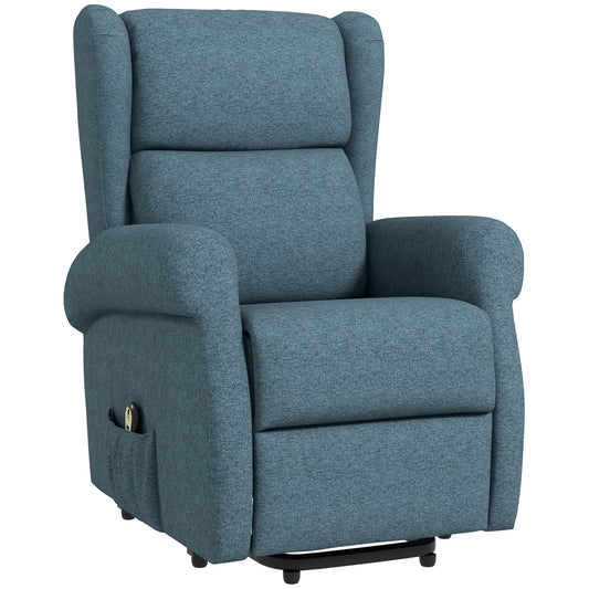 Wingback Lift Chair for Elderly, Power Chair Recliner with Footrest, Remote Control, Side Pockets, Blue - Gallery Canada