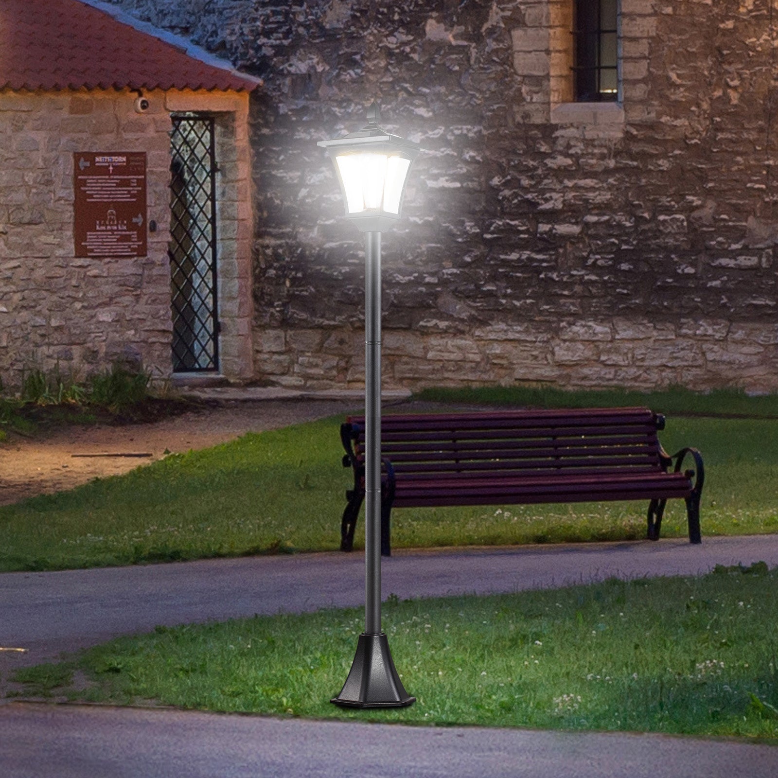Outdoor Garden Solar Post Lamp, Light Sensor Dimmable LED Lantern Bollard Pathway 63" Tall, Black at Gallery Canada