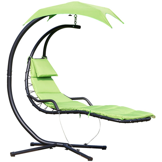 Outdoor Hammock Chair with Stand, Floating Chaise Lounge Chair with Soft Padded Cushion, Hanging Hammock Swing Reclining Seat with Canopy Umbrella, Green - Gallery Canada