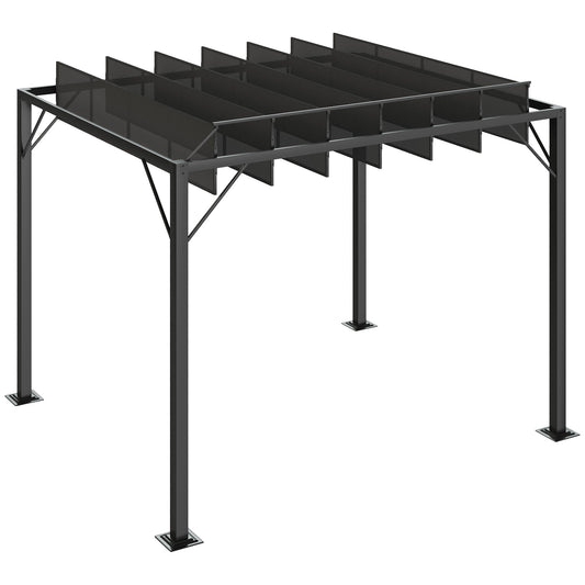 Outdoor Louvered Pergola 9.7' x 8.2' Metal Patio Gazebo Sun Shade Shelter with Adjustable Breathable Mesh Roof, Grey at Gallery Canada
