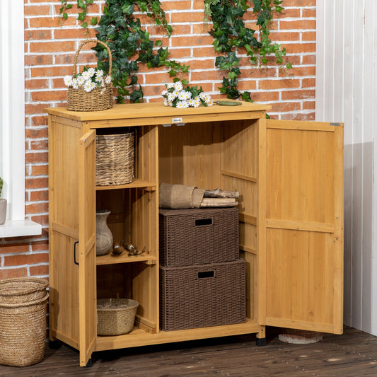 Outdoor Storage Cabinet &; Potting Table, Wooden Gardening Bench with Patio Cabinet and Magnetic Doors - Gallery Canada