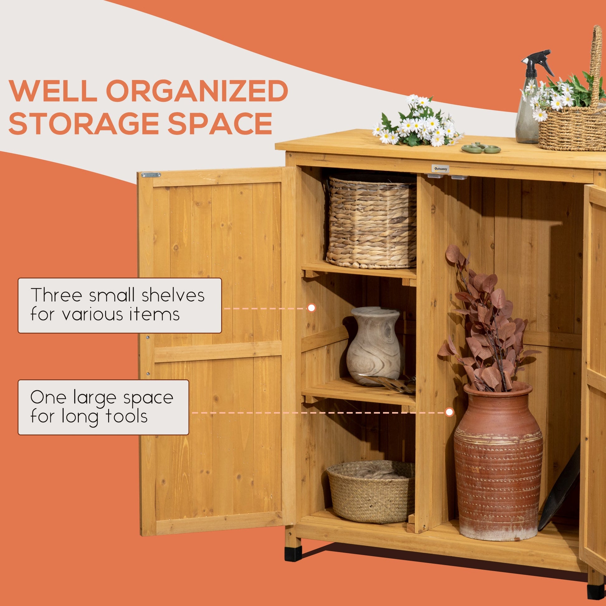 Outdoor Storage Cabinet &; Potting Table, Wooden Gardening Bench with Patio Cabinet and Magnetic Doors at Gallery Canada