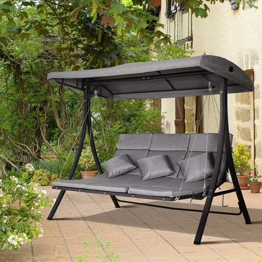 Outdoor Swing 3-Person Metal Porch Swing Chair Chaise Lounge Bed for Patio Garden Poolside - Gallery Canada