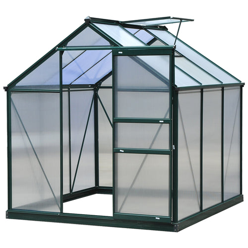 6.2' x 6.3' x 6.6' Clear Polycarbonate Greenhouse Large Walk-In Green House Garden Plants Grow Galvanized Base Aluminium Frame w/ Slide Door