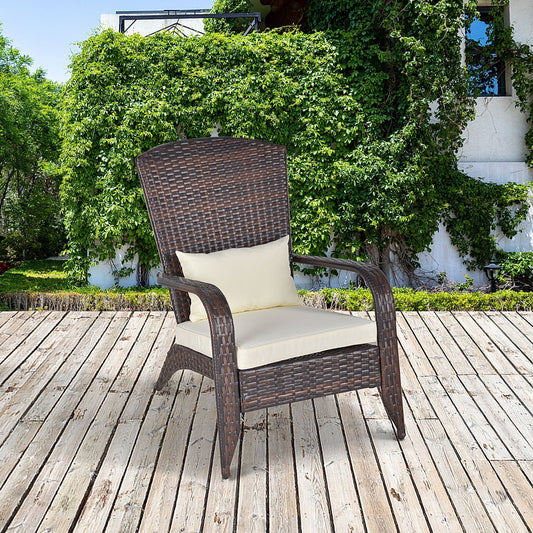 Patio Adirondack Chair, Outdoor PE Rattan Muskoka Chair, Fire Pit Chair with Cushion for Poolside, Balcony, Patio, Deck Garden, Backyard, Cream - Gallery Canada