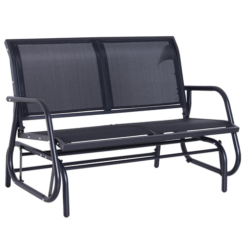 Patio Double Glider Bench Swing Chair Rocker Heavy-Duty Loveseat Outdoor Garden Rocking Bench Steel Frame Sling Fabric Seat Black