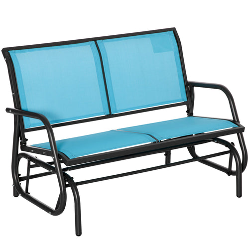 Patio Double Glider Outdoor Steel Sling Fabric Gliding Bench Garden Swing Chair Heavy-Duty Porch Rocker Garden Loveseat Blue