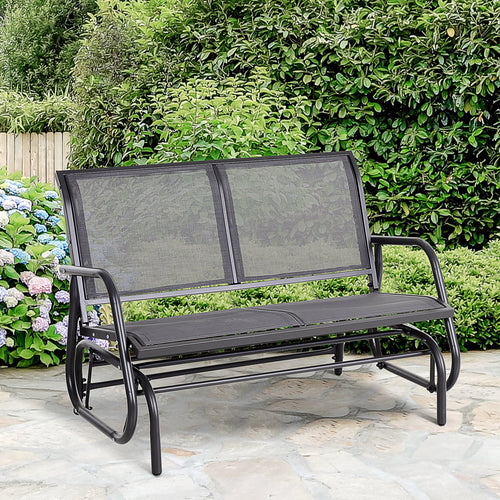Patio Double Glider Outdoor Steel Sling Fabric Gliding Bench Garden Swing Chair Heavy-Duty Porch Rocker Garden Loveseat Grey