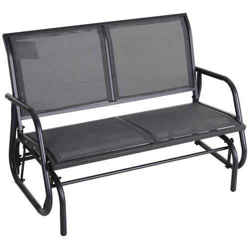 Patio Double Glider Outdoor Steel Sling Fabric Gliding Bench Garden Swing Chair Heavy-Duty Porch Rocker Garden Loveseat Grey