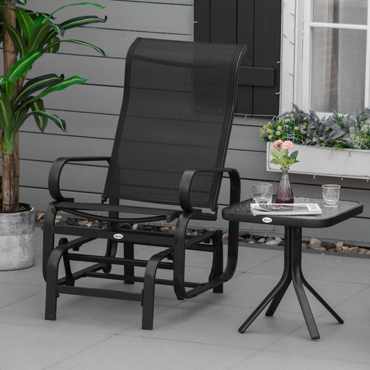 Patio Glider with Breathable Mesh Fabric, Outdoor Glider Chair, Garden Rocking Gliding Seat for Patio, Yard, Porch, Black - Gallery Canada