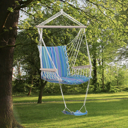Patio Hammock Chair, Portable Hanging Cotton Rope Hammock Swing Chair Sleeping Bed Seat with Footrest for Outdoor Garden Yard Camping Grey - Gallery Canada