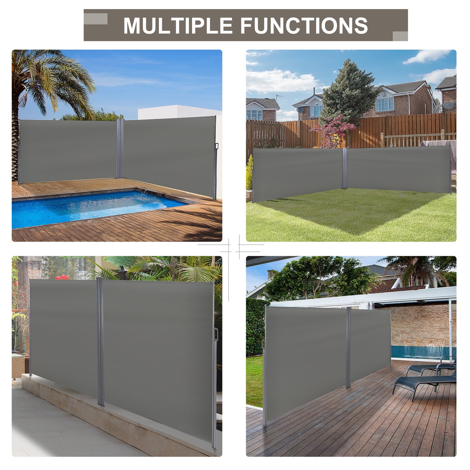 Patio Retractable Double Side Awning, Folding Privacy Screen Fence, Privacy Wall Corner Divider, Garden Outdoor Sun Shade Wind Screen, Grey - Gallery Canada
